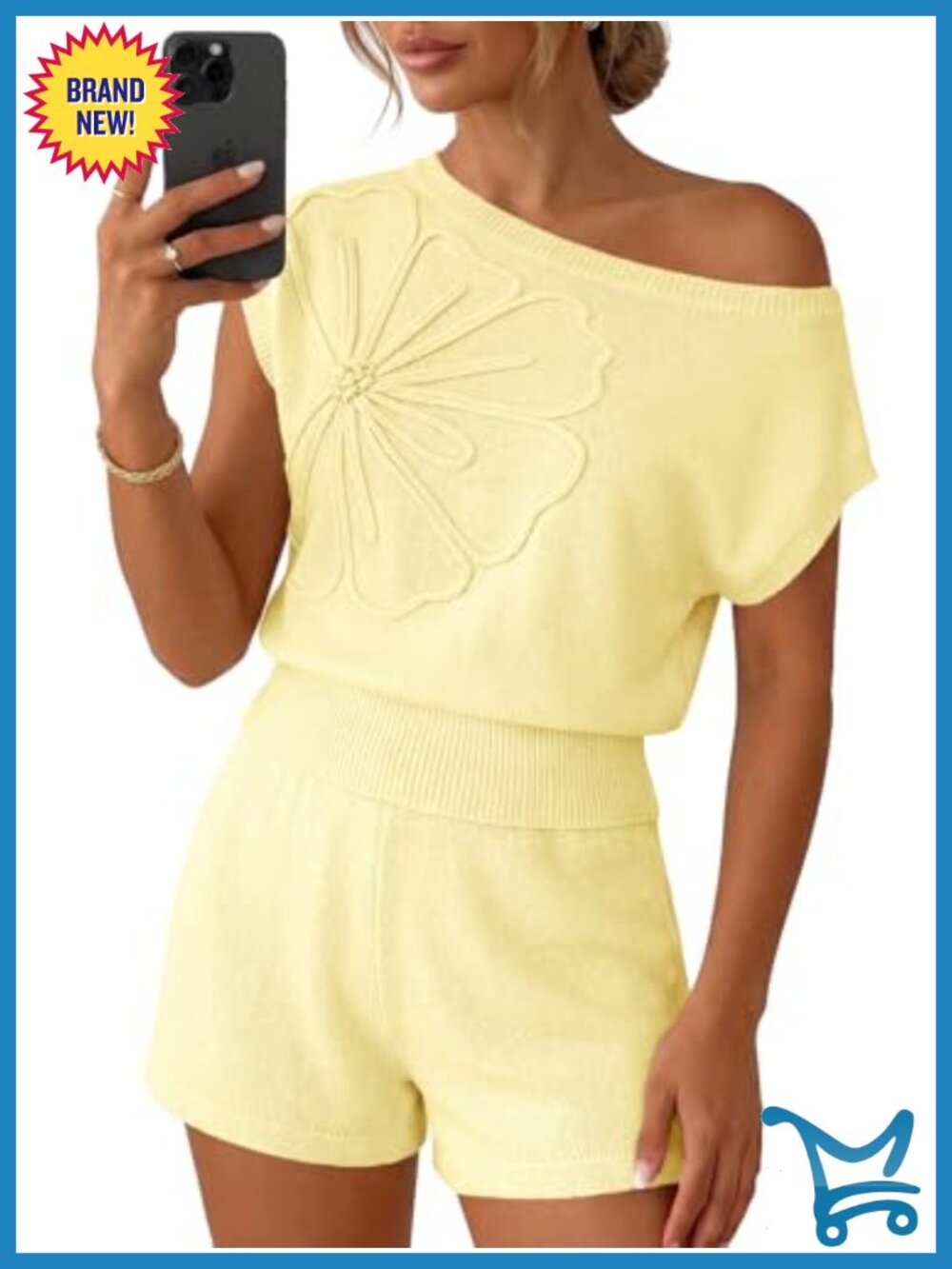 Off Shoulder 2 Piece Short Sleeve Floral Top and High Waisted Shorts Set -